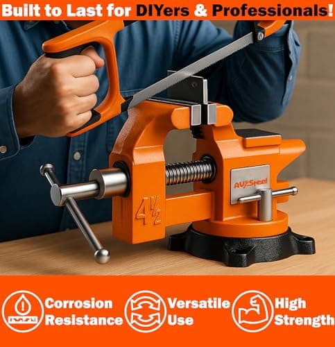 AV Steel 4-1/2" Bench Vise with 240° Flexible Swivel Locking Base and Anvil, High-Strength Multi-Purpose Workbench Vise Heavy-Duty, Cast Iron Workbench for Woodworking, Drilling, Pipe Cutting 7