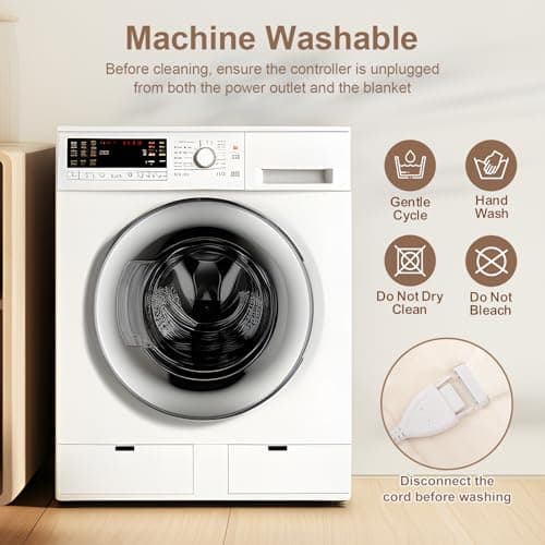 FVERWAG Electric Blanket Queen Size Dual Control - Washable Heated Blanket Queen with 5 Heat Settings, 10 Hrs Auto Off, ETL Certified, Flannel Sherpa Heating Blankets 84" x 90" White 7