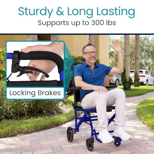 Vive Ultra-Lightweight Transport Wheelchair for Small Adults, Seniors - Foldable, Portable Transfer Wheel Chair for Easy Travel - Narrow, Light Weight, Folding, Collapsible (Blue) 4