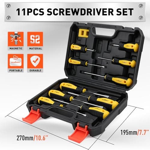 HORUSDY 11-piece Magnetic Screwdriver Set with Case, 5 Phillips & 5 Flat Head Tips with Magnetizer demagnetizer Precision Screwdriver Set 5