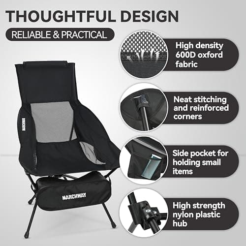 MARCHWAY Lightweight Folding High Back Camping Chair with Head Support, Stable Portable Compact for Outdoor Camp, Travel, Beach, Picnic, Festival, Hiking, Backpacking (Highback Black) 5