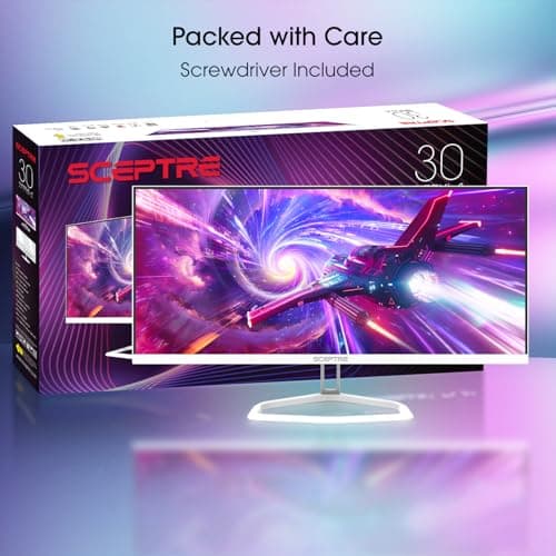 Sceptre IPS 30-inch Gaming Monitor 2560 x 1080 DisplayPort x2 HDMI x2 up to 210Hz 1ms Ultra Wide/Slim Build-in Speakers, Tesla-White 2025 (E305B-FU200TW) 3
