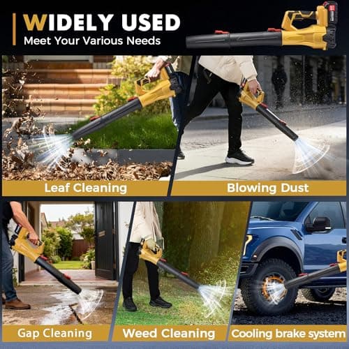 650CFM Cordless Leaf Blower,Electric Leaf Blower with 2.6Ah Battery & Charger,6-Speed Power Handheld Blower for Lawn Care, Grass Clippings, Pine Needles & Driveway, Yellow 7