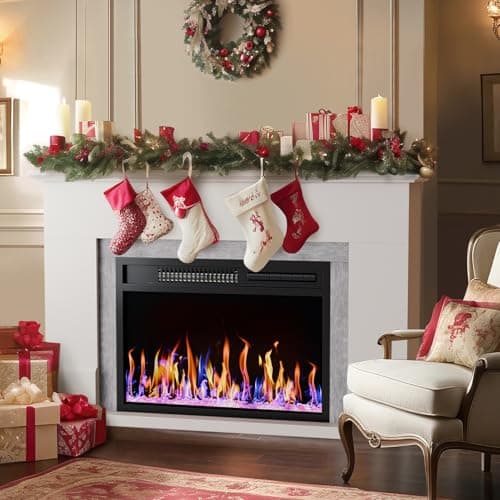 CUOZOVA 42" Electric Fireplace with Mantel, Fireplace with 23" Fireplace Insert Heater,Freestanding Electric Fireplacefor Living Room, Remote Control, Fireplace with12 Colors Adjustable Flame,Timer 8
