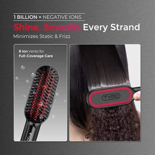 TYMO Hair Straightener Brush - Upgraded Ionic Compact Straightening Brush for Women with Wave-Design Bristles, Fast, Smooth Styling, Lightweight Hot Comb & Travel Flat Iron, 1 Billion Ions, Black 5