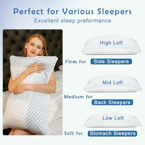 JMZANSI Premium Adjustable Shredded Memory Foam Pillow - Suitable for Side, Back, and Stomach Sleepers, with Cooling Fiber Machine Washable Cover (Standard （2Count）) 6