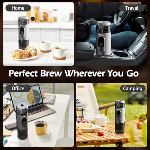 InkTrail Portable Electric Espresso Machine,Travel Coffee Maker for Camping, Self-Heating with Rechargeable Battery, Compatible with Ground Coffee & NS Original Capsule for Car, RV, Hiking, Office 5