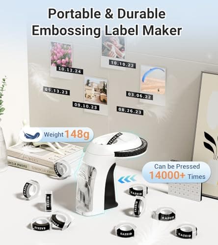 EazeID Embossing Label Maker Machine with 10 Tapes Black, Vintage Manual Labeler, 3D Embossed Label Maker 3/8inch Labels-Waterproof for Scrapbooking Supplies, Home Office & Kids School Items 7