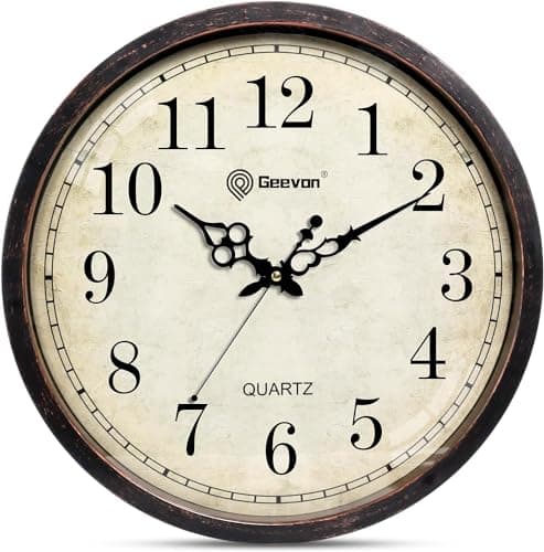 Geevon Vintage Wall Clock, Silent 16" Non Ticking Retro Round Clock Quartz Decorative Battery Operated Wall Clock for Kitchen,Office,Classroom,Bedroom,Living Room Decor
