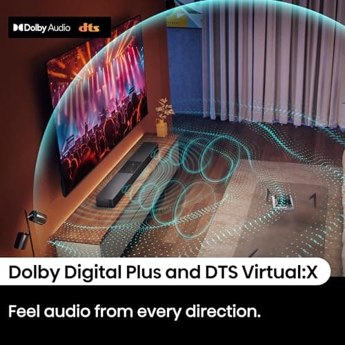 Hisense A620 2.1ch All-in-one Sound Bar with Built-in Subwoofer, 240W, DTS Virtual: X, Dolby Dightal Plus, Bluetooth 5.3, Roku TV Ready, HDMI ARC/AUX/USB, Ez Play, Black (A620, 2024 Model) 5