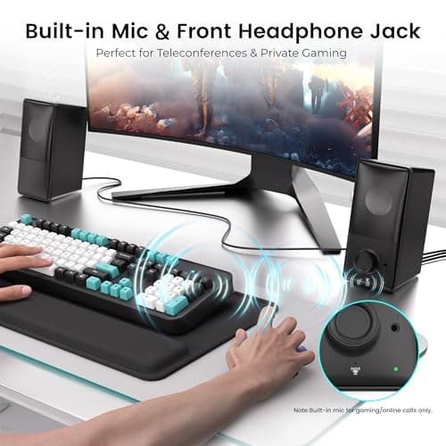 kstime Computer Speakers with Bluetooth 5.4, 14W Bass Reflex Stereo PC Speakers with 15° Tilted Design, USB Powered & AUX Inputs, Built-in Mic & Headphone Jack for Desktop, Laptop, and Phones 6