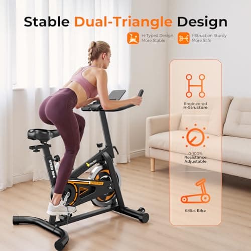 OWLSKY Exercise Bike with APP,Indoor Cycling Bike, 300 lbs Capacity Quiet Stationary Bike for Home Gym, Cardio Bike Workout, Adjustable Seat & Tablet Holder 9