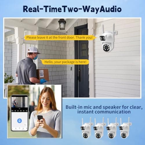 GUDFIDELIO Dual-Lens Wireless Security Camera Outdoor, 2K HD 6MP View, Indoor WiFi Connection, Smart Night Vision, Ai Motion Detection and Tracking, Light and Siren Alarm, 64G SD Card (Included) 7