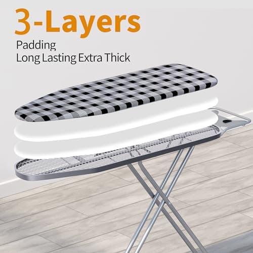 Jakeefud Ironing Board 13" X 43" W/Extra Thick Heavy Duty Padded Cover, Height Adjustable,Heat & Scorch Resistant Fabric, Anti-Skid Feet, Extra Wide, Easy to Fold Checkered Gray 5