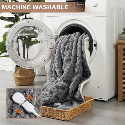 STARBEDIA Heated Blanket King Size Electric Blanket Dual Control, Wireless Heating Blanket with 10 Heat & 10 Time Setting, Fasting Heating Sherpa Tufted Blanket for Bed, ETL Certified, Grey,90"x100" 8