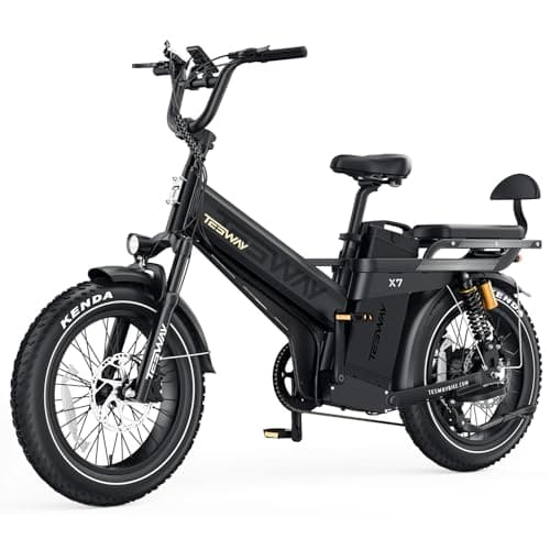 TESWAY 52V 3600W Dual Motor Ebike 200Miles Longest Range Electric Bike for Adults, 20" Fat Tire Full Suspension E Bike 2 Seaters for Off-Road (Single Motor, Black)