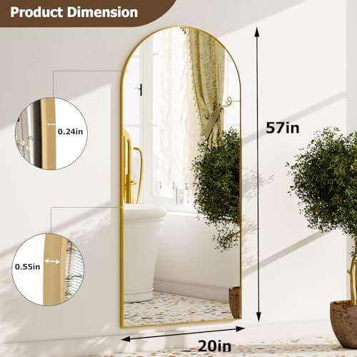 GLSLAND - 20x57 inch Arched Full Length Mirror - Floor Mirrors Aluminum Alloy Frame Full Body Dressing Mirror for Bedroom, Living Room,Black 5