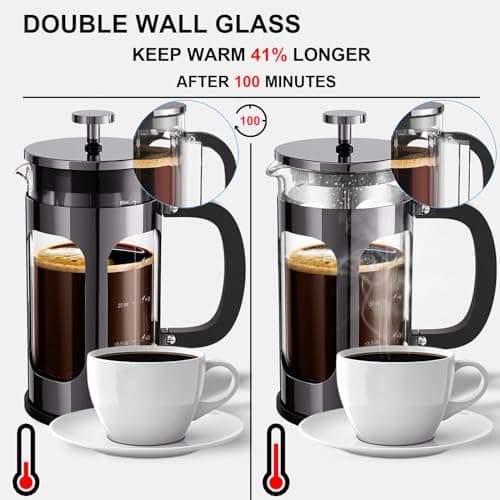 Veken 27 Ounce/800 ml French Press Plunger Coffee Maker Cafetière, Double Wall Heat Resistant Borosilicate Glass Coffee Press, Cold Brew Coffee Pot for Kitchen and Gifts, Dishwasher Safe, Dark Pewter 4