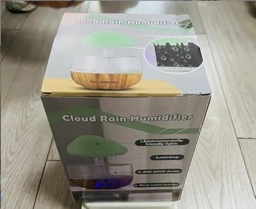 Rain Cloud Humidifier LED Diffuser Multicolor LED Light Home Aromatherapy Ultrasonic Wooden accent 300ml Water tank 9