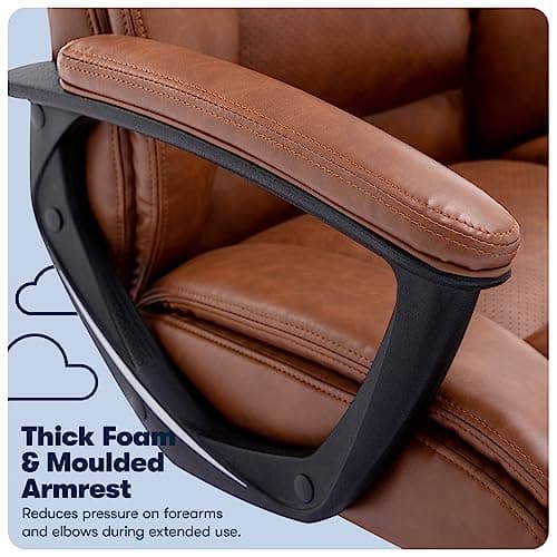 Serta Connor Executive Office Chair, Ergonomic Computer Chair with Layered Body Pillows, Contoured Lumbar, Adjustable Seat Height, Bonded Leather, Cognac 7