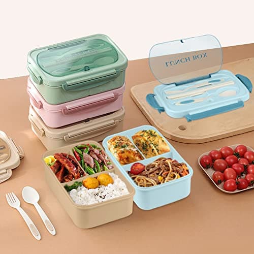NatraProw Bento Box for Adult, 1200 ML Lunch Containers for Adults, LeakProof Lunch Box with Utensils, BPA Free, 3 Compartment Bento Box Microwave Safe, Green 6