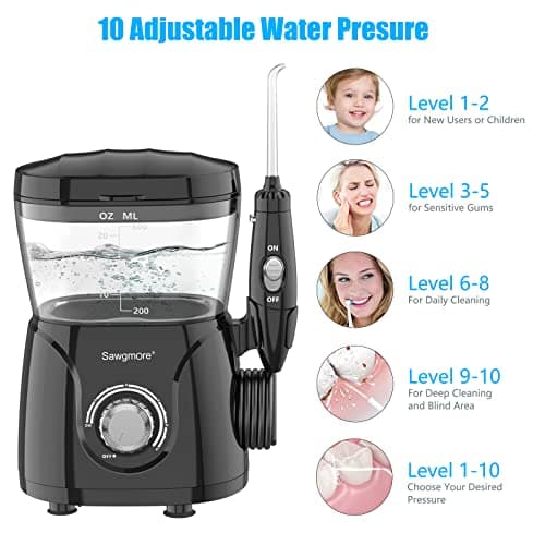 Sawgmore FC166 Water Flosser for Teeth/Braces, 600 ml Large Capacity, 10 Adjustable Pressures, 8 Home Nozzles Oral Irrigator for Teeth Clean(Black) 5