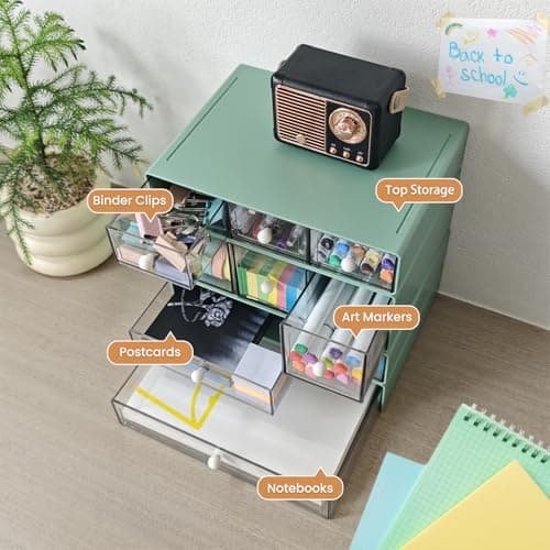 ZafapHub Desk Organizer with 9 Drawers, 4-Tier Stackable Desktop Stationery Organizer Storage with Plastic Drawers, Office Organization Holder Box for Office School and Home(Green) 5