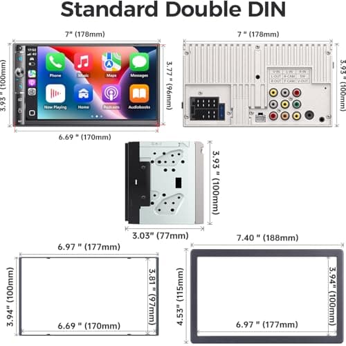 Kissound Double Din Car Stereo with 7" HD Touchscreen, Wireless Apple Carplay & Android Auto, Bluetooth, 240W, SWC, Subwoofer Output, Mirror Link, FM/AM Car Radio Receiver, Backup Camera 7