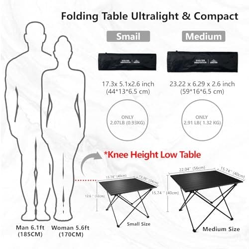 SHELTER Camping Table, Compact Folding Camp Table, Foldable Camping Tables with Carry Bag, Ultralight Portable Aluminum Table for Hiking, Picnic, BBQ, Outdoor Cooking, Travel, Beach Table 7