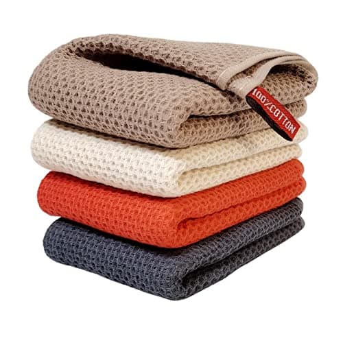 ANEWAY Kitchen Towels 100% Cotton Waffle Weave Dish Towel for Cleaning Drying Dishes Extra Absorbent and Soft, Dish Cloth,13 x 28 in(Beige-4 Pack) 9
