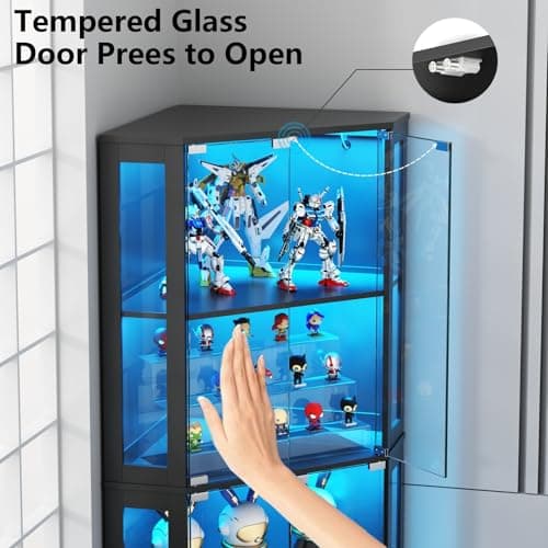 Gyfimoie Corner Display Cabinet with Multi-Color LED Lights, Modern Curio Cabinet with Glass Doors, 4 Tier Glass Display Case for Toys, Books & Other Collectibles 5