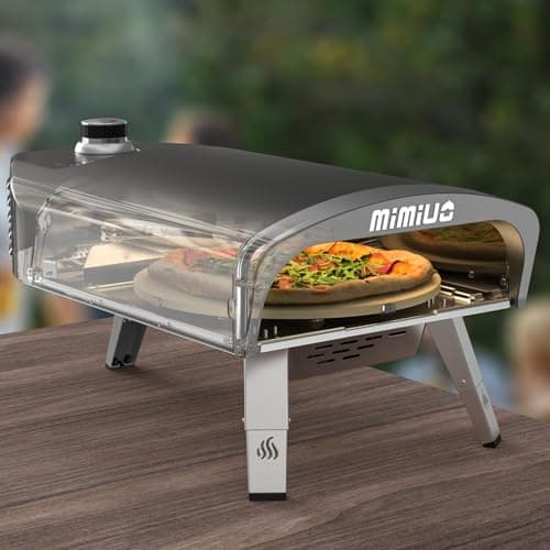 Mimiuo Outdoor Gas Pizza Oven with Automatic Rotating Pizza Stone - 14 Inch Portable Propane Pizza Ovens for Outside - Professional Pizza Grilling Stove for Outdoor Kitchen - Global Patent 6