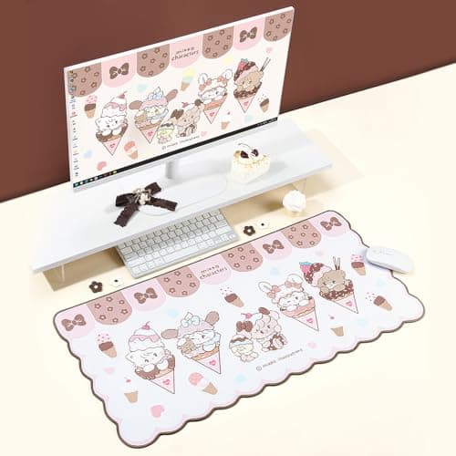 GeekShare Mouse Pad with Stitched Edge, Non-Slip Rubber Base Large Gaming Mouse Pad, Cute Cartoon Waved Edge Desk Mat for Gaming Home Office Work - Mikko Ice Cream 7