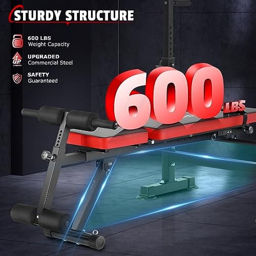 OPPSDECOR Adjustable Weight Bench Set with Squat Barbell Rack and Removable Foot Bracket, Bench Press Workout Bench with Weight Storage Sit up Incline Flat Decline 600lbs 6 in 1 Weight Bench for Full 5