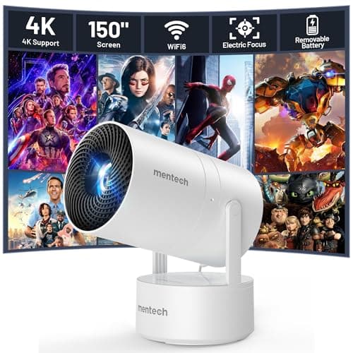 Mini Projector with WiFi & Bluetooth, Auto Keystone & Electric Focus, 270° Rotation Rechargeable Portable Outdoor Projector, Native 1080P 4K Supported for Home Theater & Camping