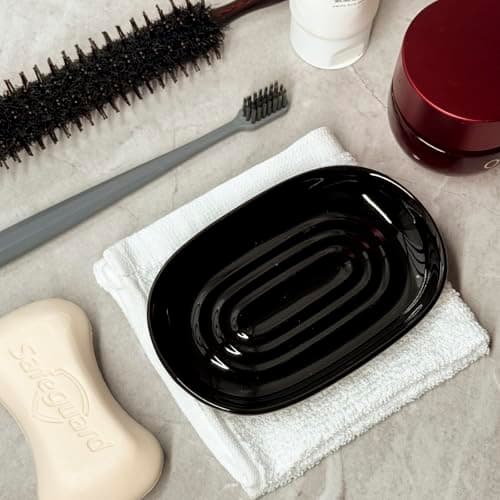 Soap Dish, Ceramic Soap Dish with Marble PatternShower, Soap Saver Tray for Bathroom, Kitchen Sink & Vanity, Multi-Use Holder for Jewelry, Rings, Keys (1 Pack, Black) 5