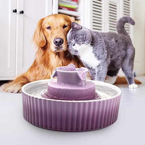 VinDox 2.1L Ceramic Cat Water Fountain-for Cats and Dogs, 360 Ceramic Pet Fountain-70 Oz Large Water Capacity - Whisper-Quiet Water Flow-Great for Shy or Timid Pets - Fresh, Filtered Water(Purple) 6