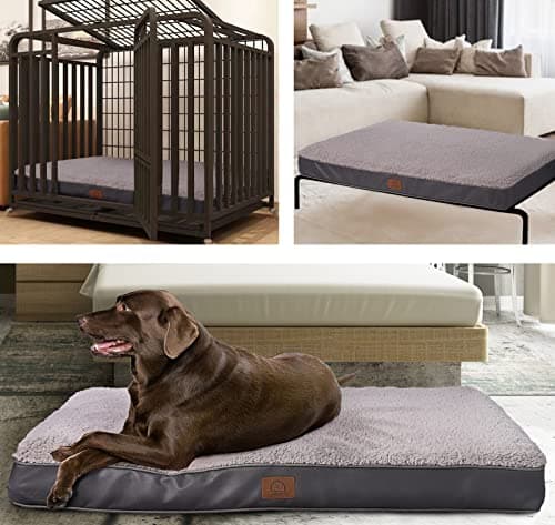 Sunheir Orthopedic Dog Bed for Large Dogs - Big Waterproof Dog Crate Bed with Removable Washable Cover, Egg Crate Foam Support, Anti-Slip Bottom, Deluxe Plush Pet Bed Mat (Grey) 6