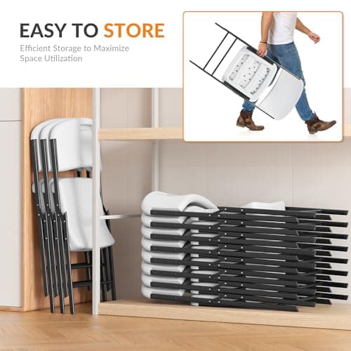 Elevon Folding Chairs Heavy Duty Plastic Chairs with 350-Pound Capacity for Home Office Camping Kitchen Dining Wedding Party Event Picnic, White, 2-Pack 5