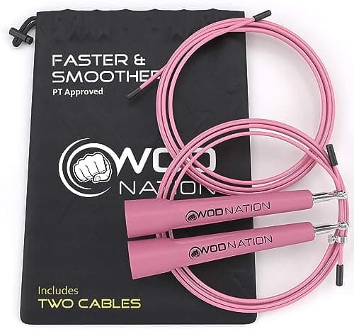 WOD Nation Speed Jump Rope Exercise Equipment - Pink, Alloy Steel, Adjustable Length - Fitness & Cardio Workout Equipment for Home Gym - MMA Training, Boxing & Skipping for Kids & Adults
