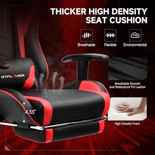 GTPLAYER Gaming Chair,Gamer Chair with Bluetooth and Adjustable Backrest,Seat Height Adjustable Computer Chairs with 3D Armrests,Video Game Chair with Footrest Speakers (Red) 6