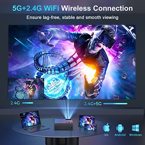 【400ANSI High Brightness】Projector with 5G WiFi and Bluetooth, Upgrade Outdoor Movie Projector 4K Supported, Max 300" Zoom, Home Theater Projector Compatible w/HDMI/USB/Phone/Laptop/TV Stick 2
