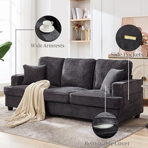 Couches for Living Room, 89 inch Cloud Couch Sofa in Chenile with Extra Comfy Soft Deep Seats, Modern 3 Seater Sofas for Living Room Bedroom Office Apartment, Grey 5