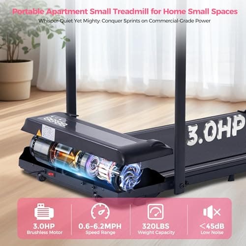 Portable Treadmill with Handles, 0.6-6.2MPH Compact Walking Pad with Handle Bar, 3.0HP Electric Walking Pads Treadmills for Home Small, 320LBS Home Small Under The Desk Treadmill for Small Spaces 7