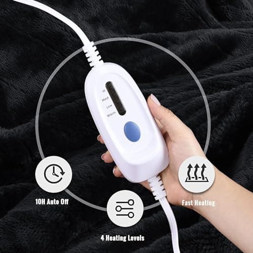 McJaw Electric Heated Blanket Full Size - 72" x 84", 10 Hours Auto Off and 4 Heating Levels, Fast Heating, Machine Washable, ETL Certification, Black 5