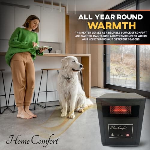 Home Comfort 1500w Infrared Heater - Energy Efficient Space Heater for Year-Round Indoor Warmth, With Thermostat and Remote Control, Portable Warmer for Bedroom, Living and Large Spaces - Black, 1500W 2