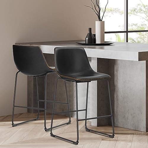 DUMOS 26 Inch Counter Height Bar Stools Set of 4, Modern Faux Leather High Barstools with Back and Metal Leg, Bar Chairs for Kitchen lsland, Black 7