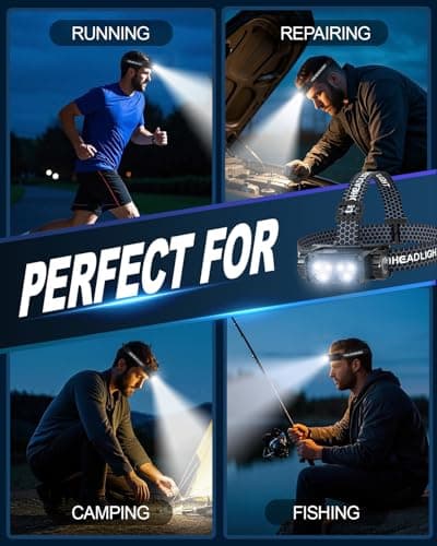 Headlamp Rechargeable 2PCS,4500L Super Bright Light Bright LED Rechargeable Headlight with White Light, Waterproof Head Lamp with Headband for Outdoor Camping, Hiking,Camping Essentials,Working 8