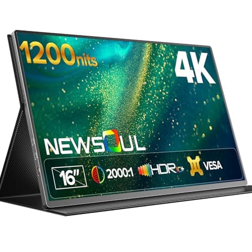 Newsoul 4K Portable Monitor 1200Nits Ultra Bright 16'' Laptop Monitor 2000:1 Contrast Fast IPS Matte Screen with USB-C HDMI VESA, Slim External Screen for Laptop/Phone/Game Console/Office/Travel
