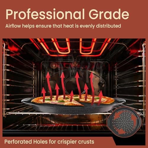 Bakken Pizza Baking Pan - Round Perforated Carbon Steel Pan with Non-Stick Marble Coating, Oversized Silicone Handle, Dishwasher Safe, High-Temperature Resistant, Durable & Easy Cleanup Gray, 1 Pack 6